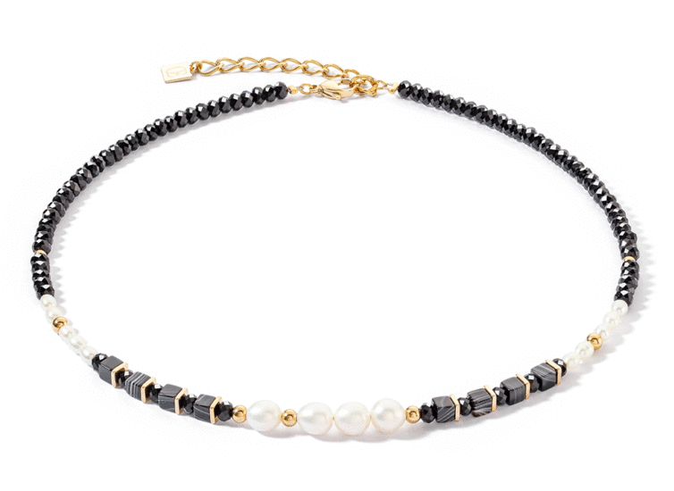 Coeur de Lion Pearls & Onyx Necklace Gold 1132/10-1314