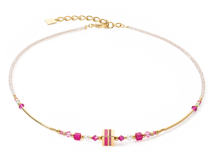 Coeur de Lion Necklace Square Stripes Gold-Magenta 4355/10-0416