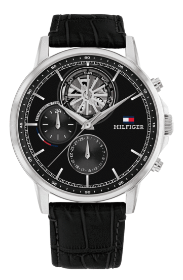 Tommy Hilfiger Black Dial Stainless Steel Leather Strap Watch 1710605