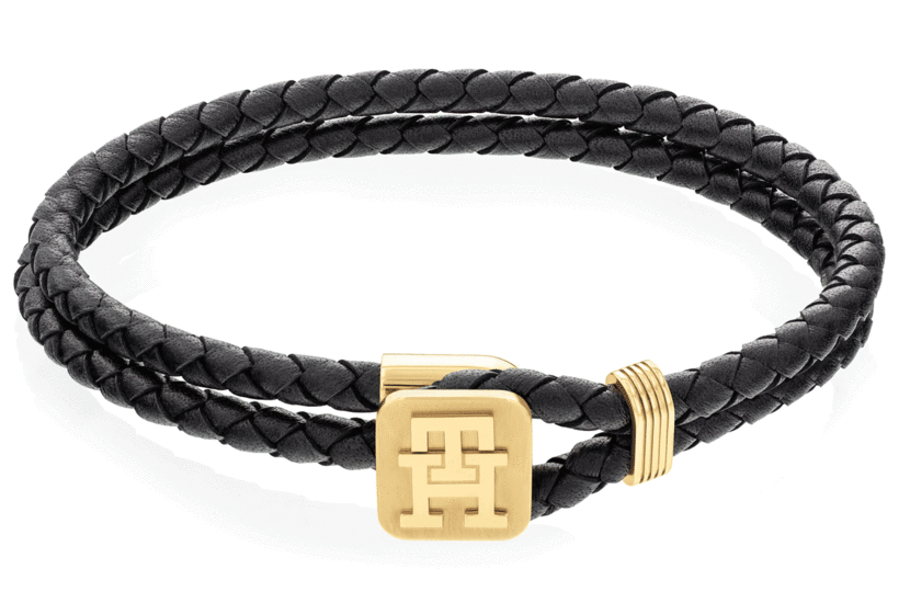 TOMMY HILFIGER TH MONOGRAM BLACK LEATHER BRACELET 2790531